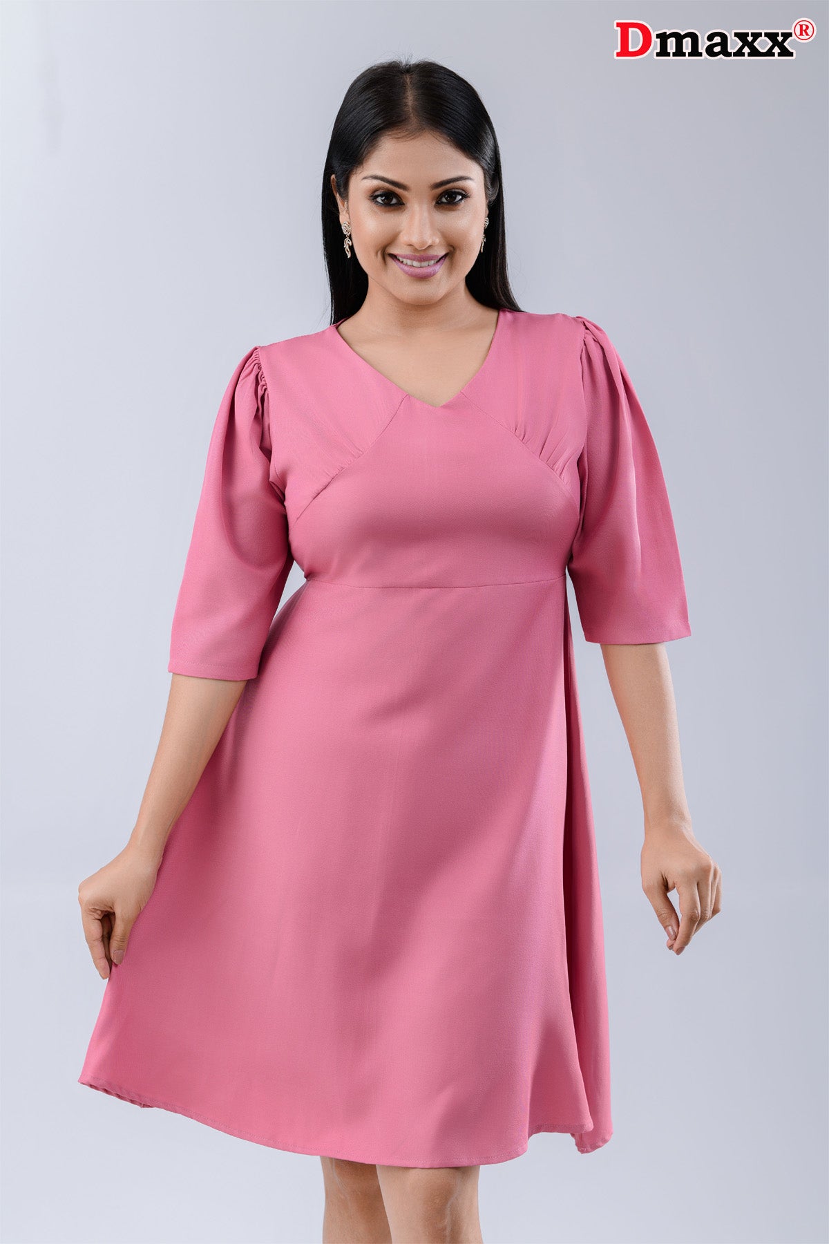 V Neck Three Quarter Sleeve Mini Dress