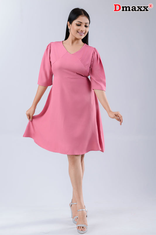V Neck Three Quarter Sleeve Mini Dress