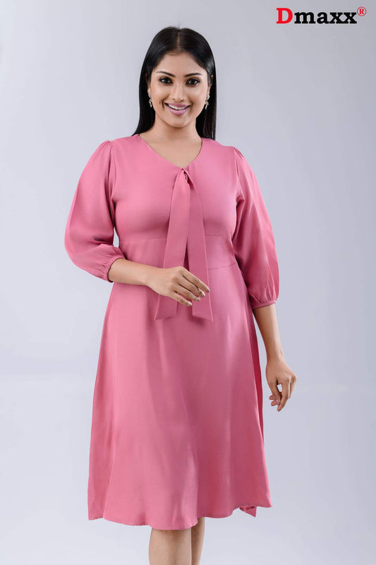 V Neck Three Quarter Sleeve Plain Mini Dress