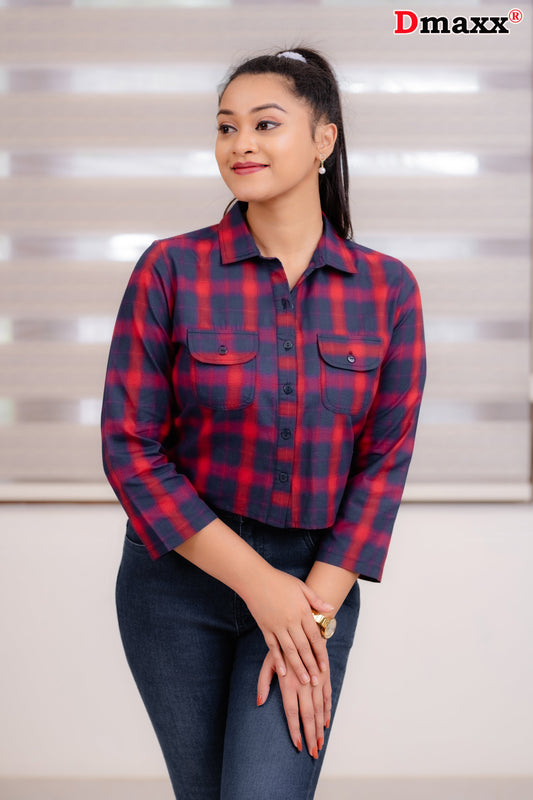 Plaid Double Pocket Long Sleeve Crop Top 💫❤