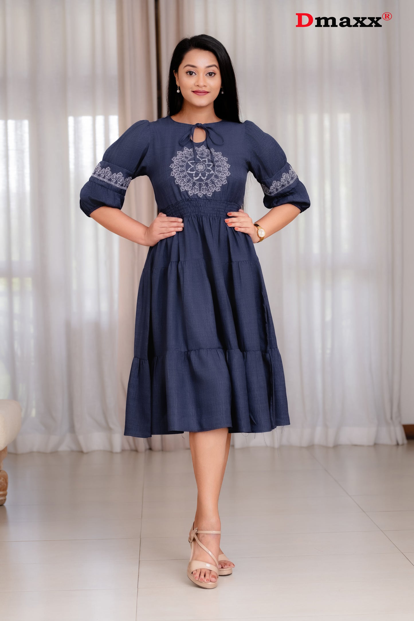 Embroider Cotton Midi Dress ❄💙