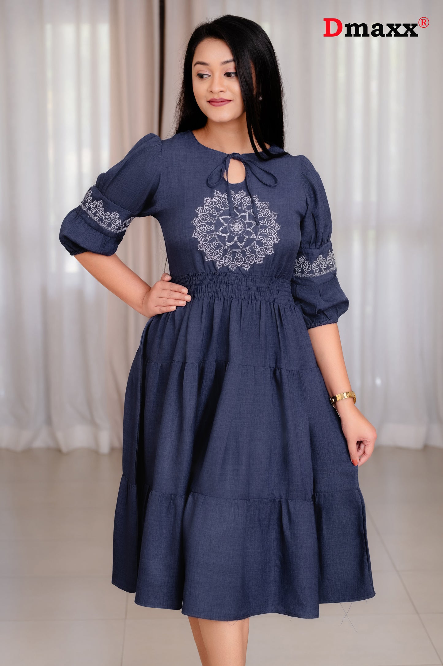 Embroider Cotton Midi Dress ❄💙